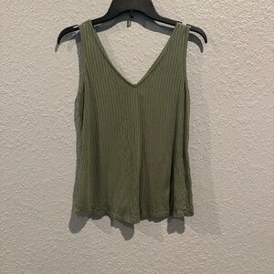 Green Ribbed V Neck Tank Top - Size XS